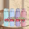 1PC Red Pickup Truck Vintage Retro Pattern 750ml Color Plastic Sports Water Bottle Leakproof Flip Straw Lid Suitable for Sports Office Home Use