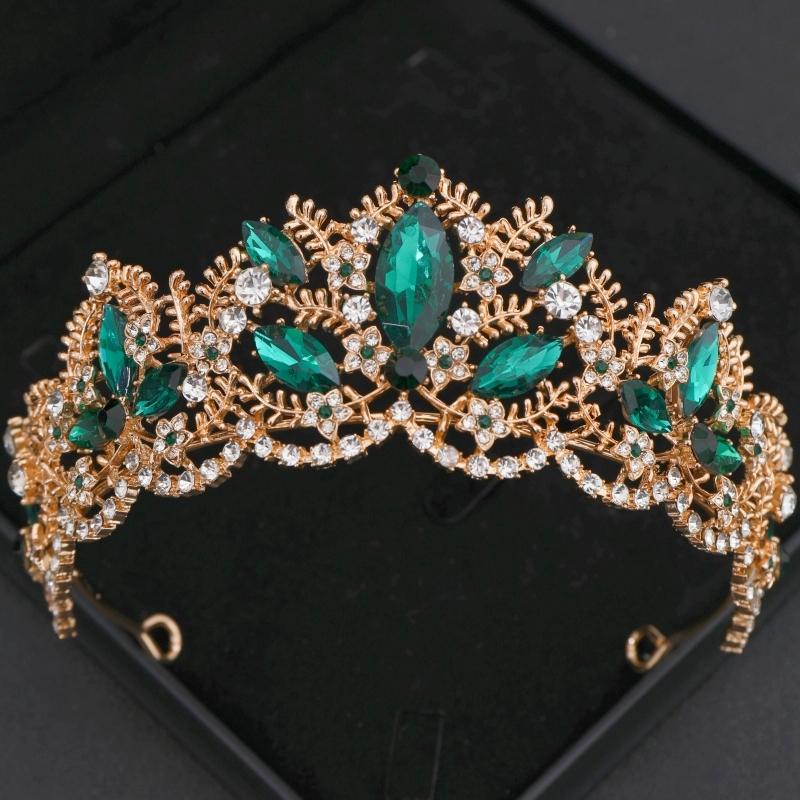 Grüne Kristall Diademe und Kronen Stirnband für Damen Party Strass Krone Braut Hochzeit Haar Accessoires Schmuck Krone Diadem