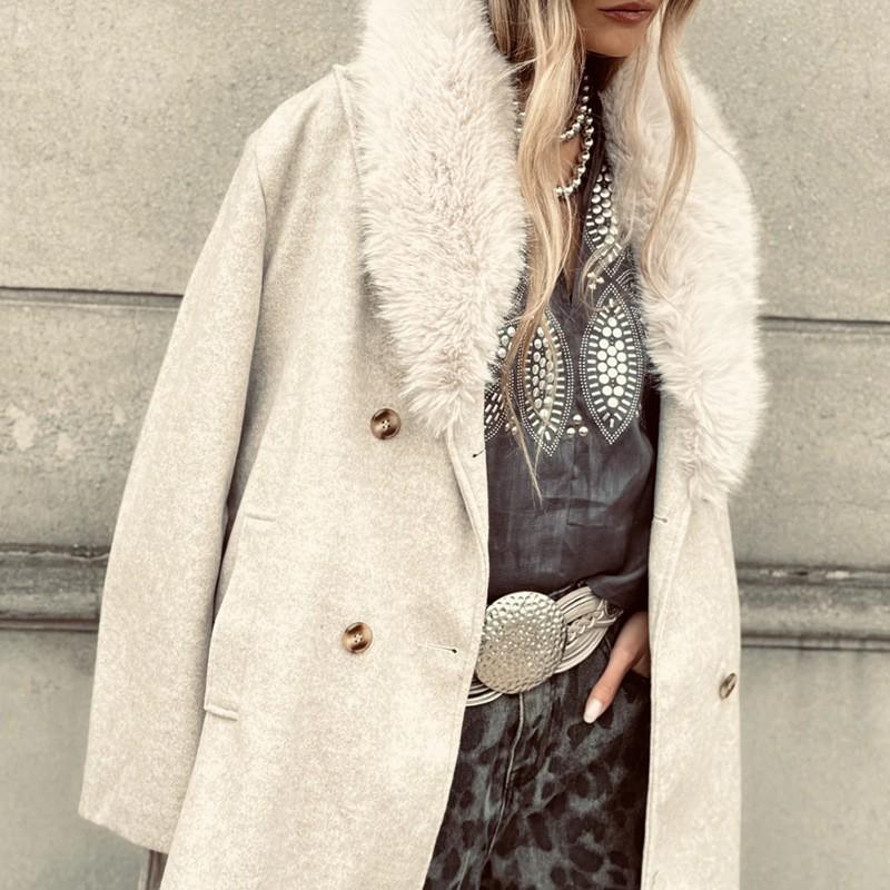 Womens Winter Wool Blend Coat Long Sleeve Notched Collar Oversized Loose Fit Casual Outerwear