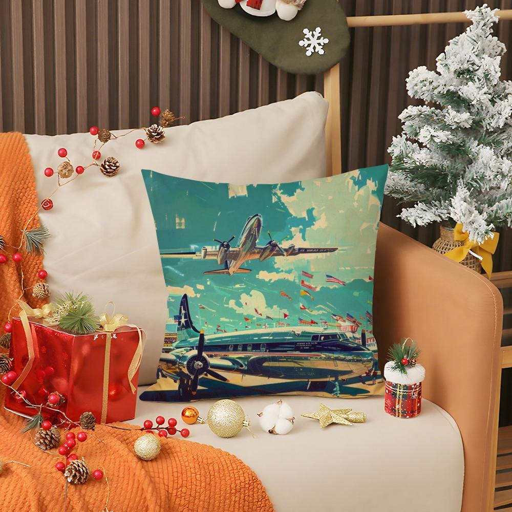 Cool Aircraft Airplane Pillow Case Living Room Sofa Decorative Cushion Cover Simple Household Light Luxury Printed Pillow