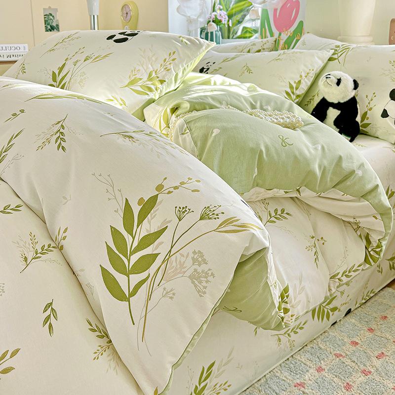 Thickened Pure Cotton Four-piece Set Small Fresh Cotton Skin-friendly Naked Sleeping Sheets Quilt Cover Bedding