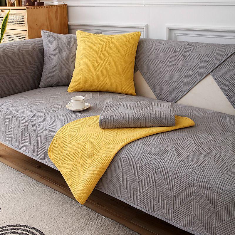 

Nordic Sofa Cushion All Year Round Neutral Non-Slip Pure Cotton Full Covered Cloth Simple and Modern Fabric Craft Leather Sofa Cover Seat Cushion Moran-Grey 45*45cm pillow case (two)
