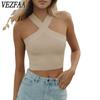 Women's Fashion Casual Summer Spring Solid Color Print Sleeveless Hanging Neck Blouses & Shirts