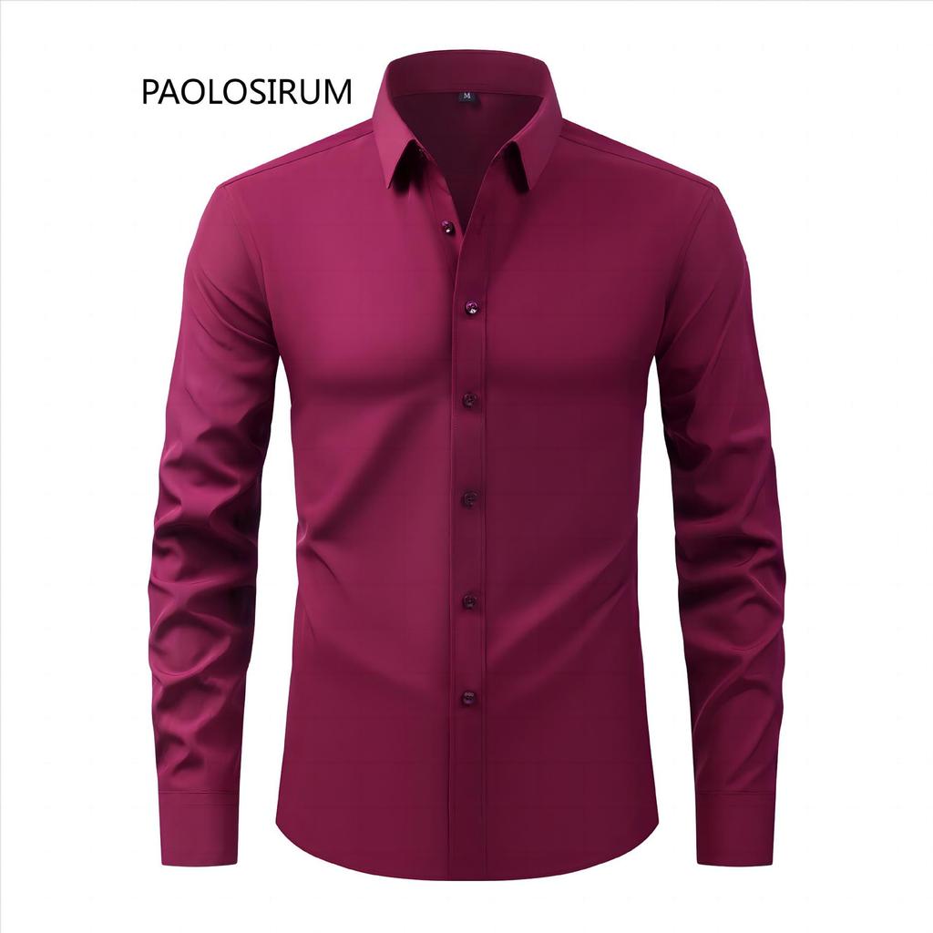 Men's Non-Iron, Anti-Wrinkle Long-Sleeve Cardigan Shirt, Large Size, Stretchable Fabric.