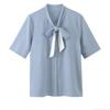 Bow Tie Blouse Women Summer Thin French Blouse Women Loose Belly Short-sleeved Chiffon Shirt Solid Shirt