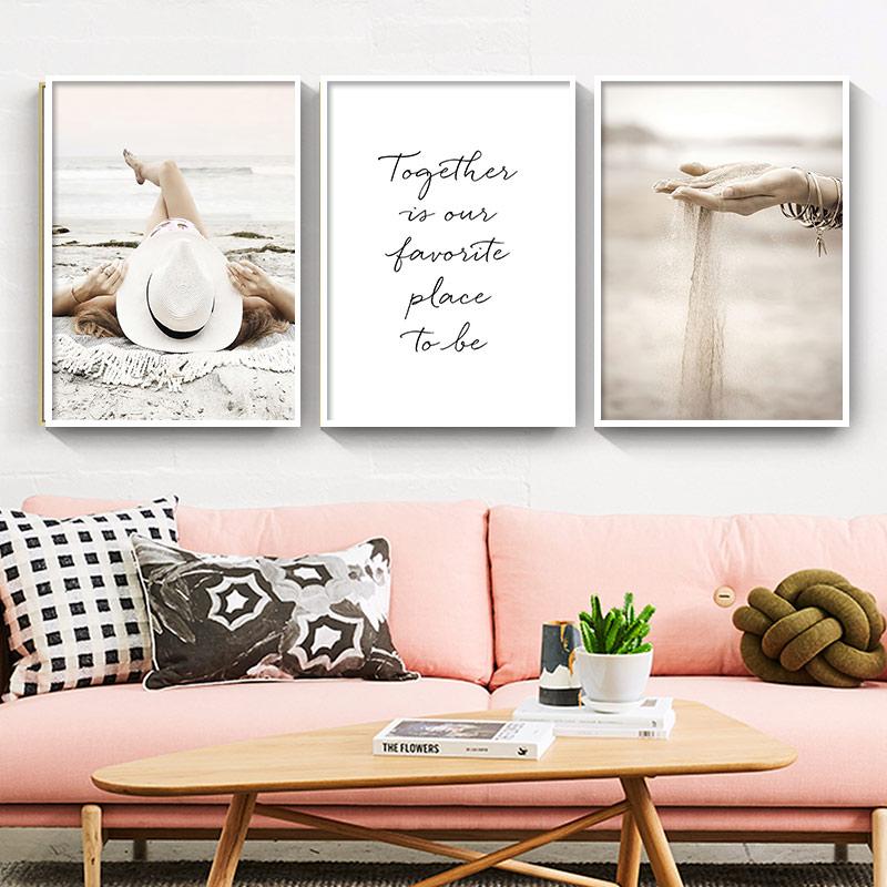 Begonia Beach Reed Feather Wall Art Nordic Posters And Prints Canvas Painting Wall Pictures For Living Interior Room Mural Decor