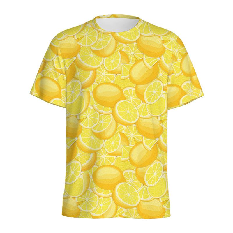 Summer Round Neck Fruit Lemon Pattern 3D Print Top Fashionable Casual Short Sleeved Men's and  Women's Unisex T-shirts