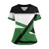Women's Loose Short Sleeved Fashionable Square Printing V-neck Buttonable Side Slit Top T-shirt