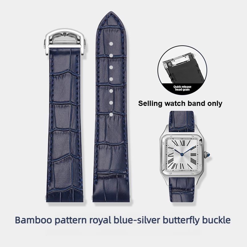Quick-Release Cow Leather watchband For Cartier Santos  WSSA0009 WSSA0029 Men women replacement watch strap 19mm 21mm Black blue