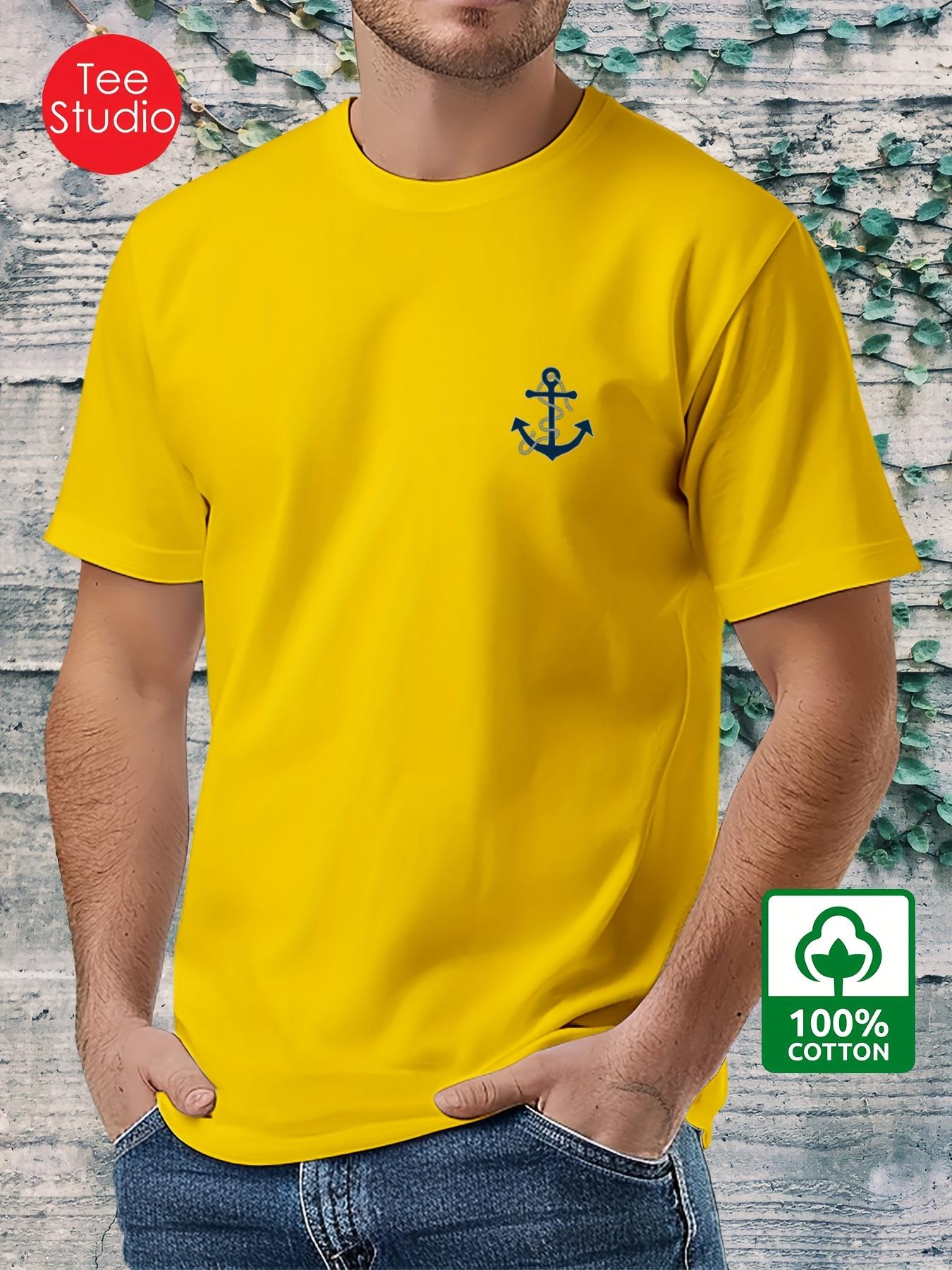 

Men s 100% pure cotton fashionable casual loose boat anchor pattern printed round neck short sleeved T-shirt top S разноцветный