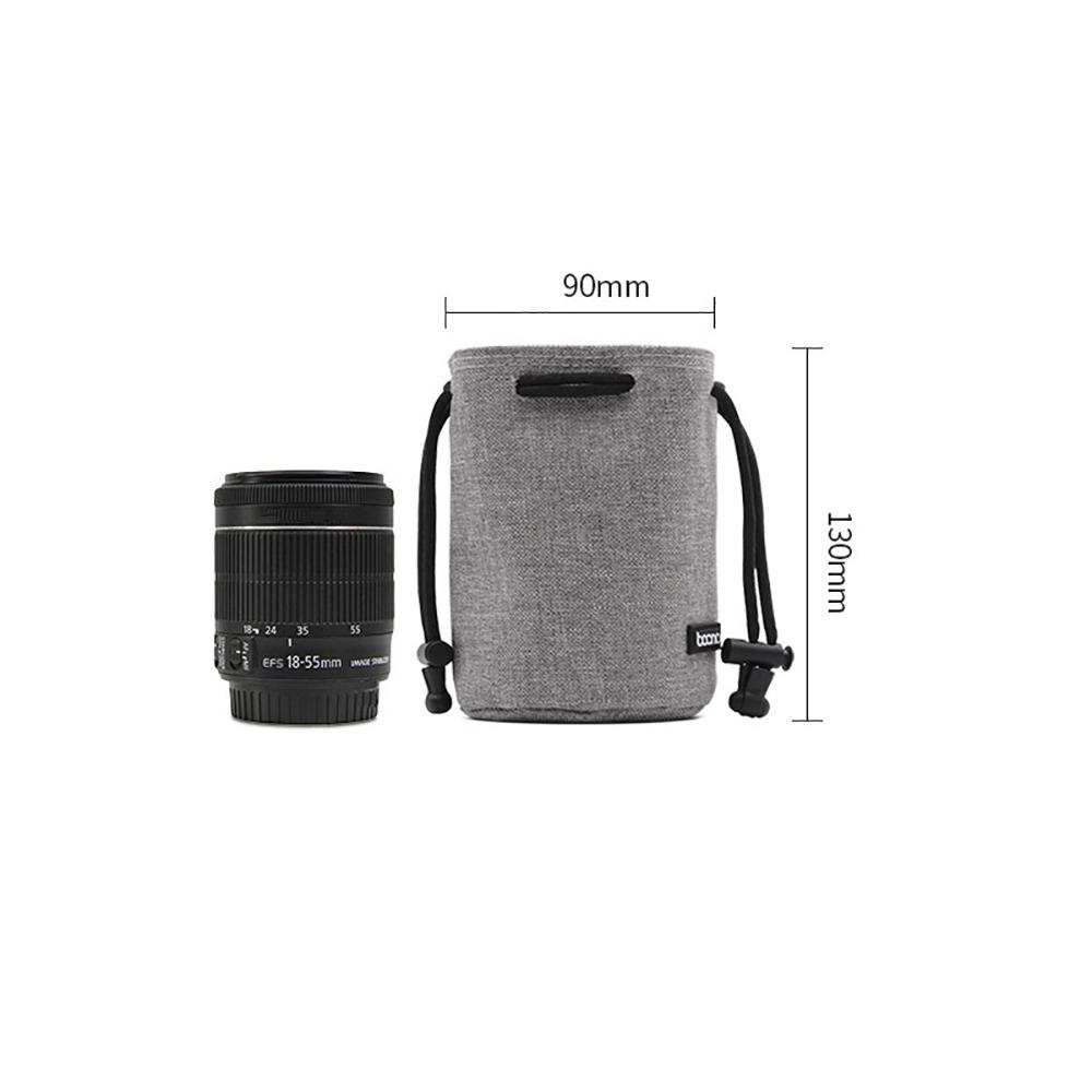Convenient Grey Black Camera Bag Soft Waterproof Lens Protective Bag Dustproof Multi-size Drawstring Pouch Mirrorless Camera