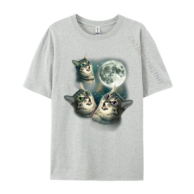 Funny Cat Three Cat Moon 3 Wolfs New Coming Man Tshirts Casual Tops Tees Cotton Fabric Birthday Luxury Designer T-Shirts