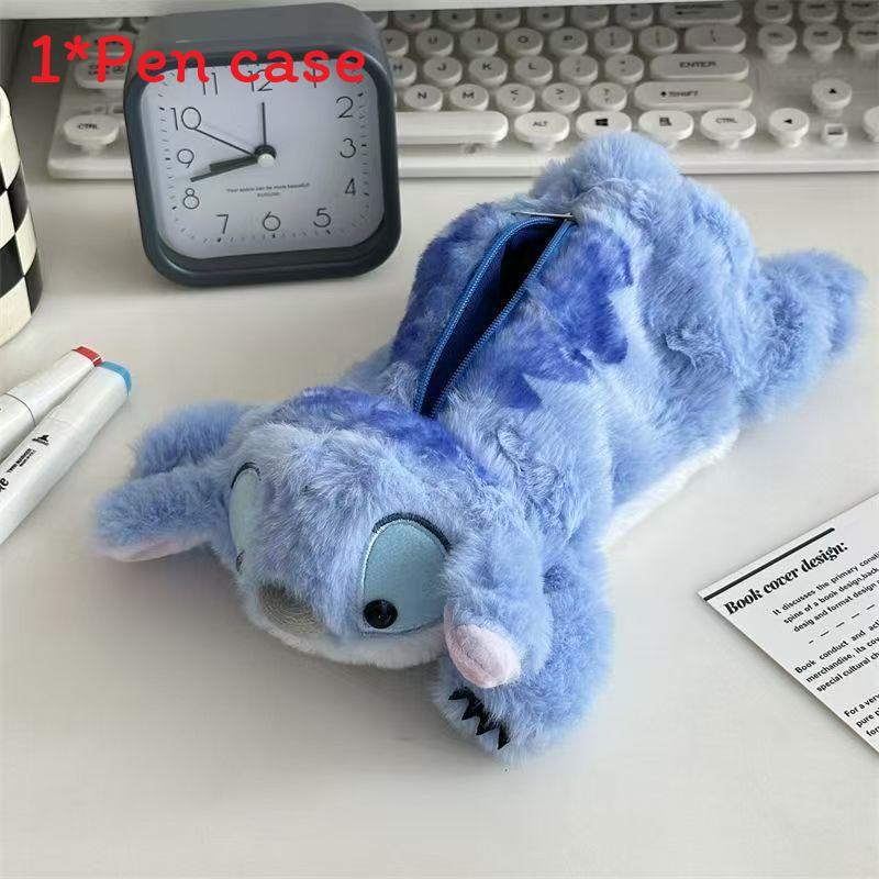 

Cute Lotso Stitch Plush Pencil Case With Large Capacity For Students And Office Use синий