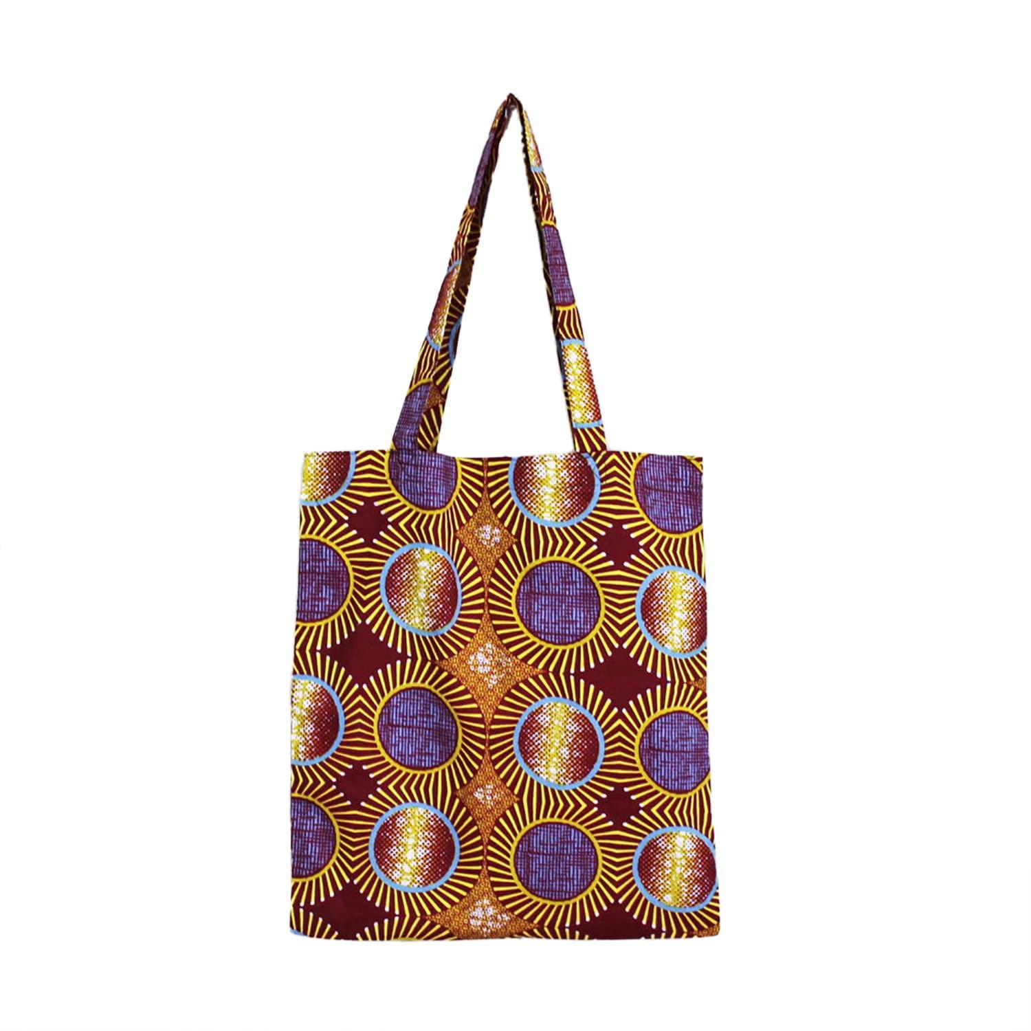 

6471 Cotton African Wax Print Lightweight Tote Bag LT A4 AFRICA-TOTE (Yellow/Purple)