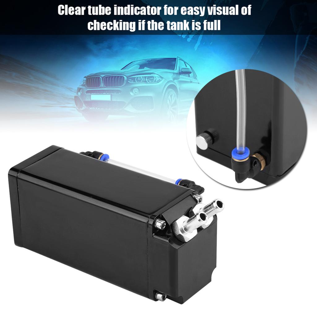 Square Style Billet Aluminum Engine Oil Catch Reservoir Breather Tank Can Kit Black