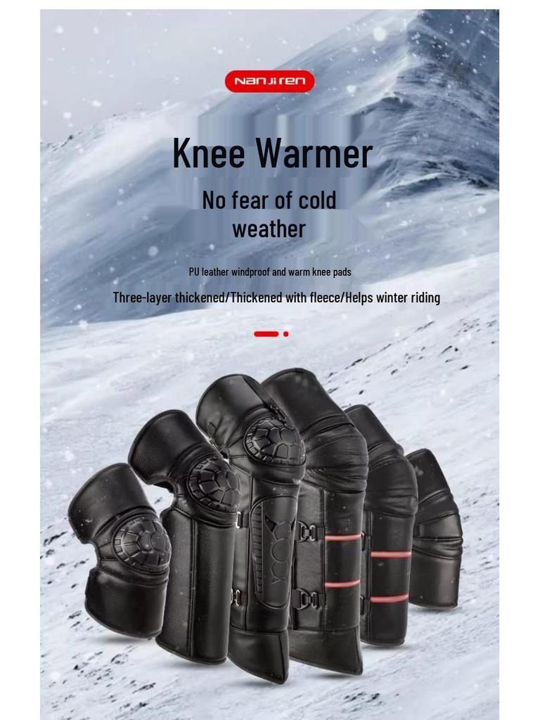 Unisex Winter Windproof PU Electric Motorcycle Knee Pads: Long & Short Styles, Thickened Hard Shell for Warmth and Protection