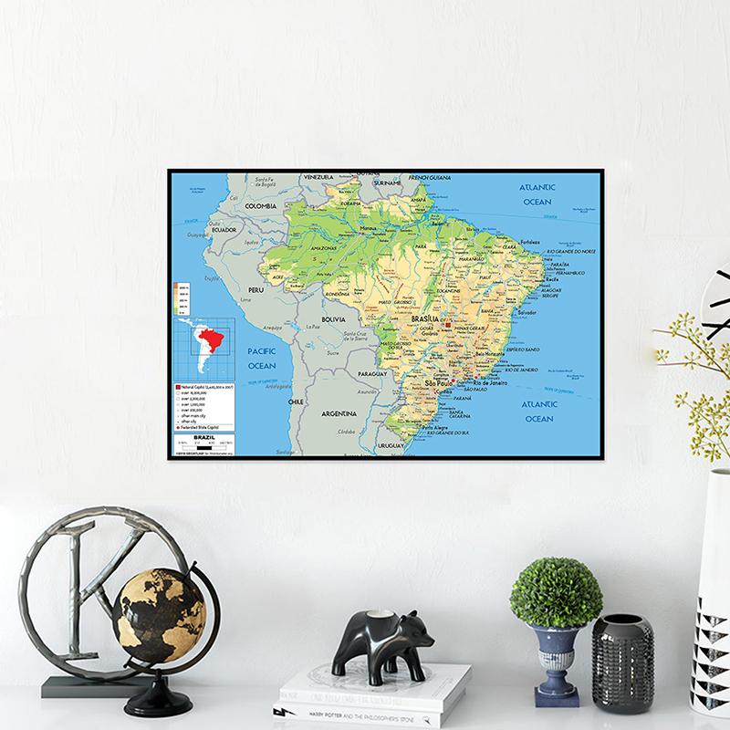 Englische Karte Brasilien Karte Geografische Karte Leinwandbild Wohnzimmer Heimdekoration Kinder Schulbedarf