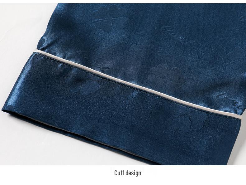 Herren Frühling/Sommer Seidenpyjama: Langarm & Hose, Dünnes Karomuster, Imitationsseide, Mittelalterliche Hausbekleidung