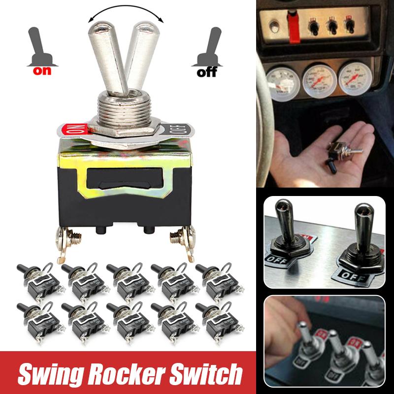 10pcs Toggle Switch Car Flick Dash Light Metal 12 Volt Start Auto Rocker 2 Feet 2 Gears Plus Waterproof Cap Toggle Rocker Switch