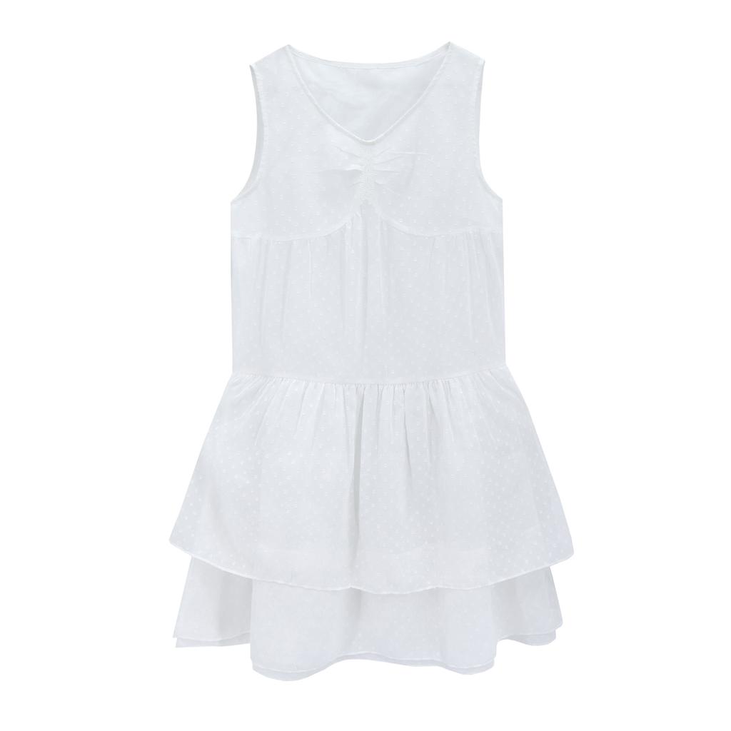 Naien Lace Patch Dot Sleeveless Dress White