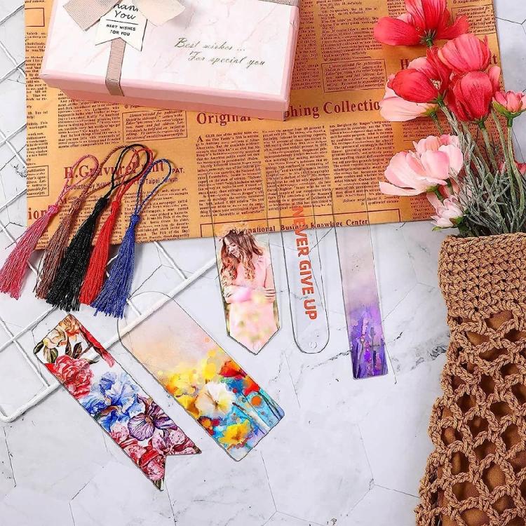 30 Pcs Blank Acrylic Bookmarks with Tassels Clear Acrylic Craft Bookmark