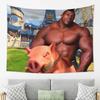 Funny Muscle Man Hog Rider Tapestry - Viral Meme Gamer Wall Hanging For Bedroom Living Room Dorm Decor