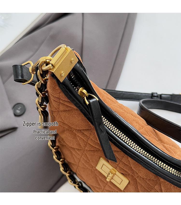 Retro Diamond Suede Crossbody Bag - Women's Versatile Color Block Shoulder Bag 2025