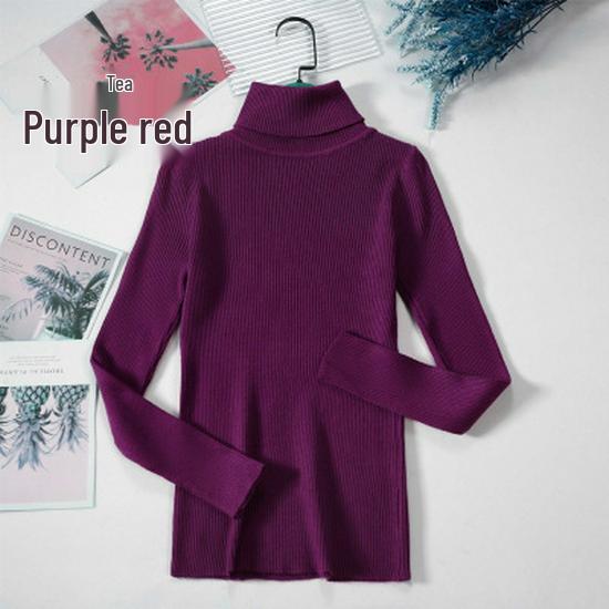2025 Autumn/Winter Women's High Neck Pullover Sweater, Long Sleeve, Slim Fit, Solid Color Knitwear