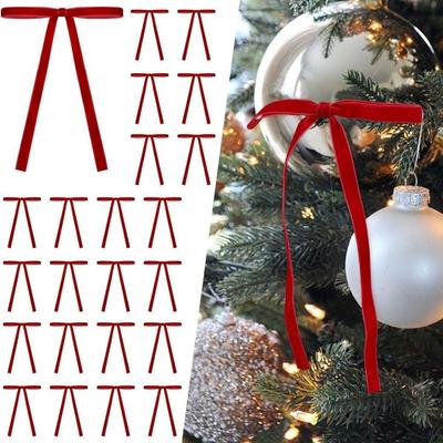 24Pcs Velvet Material Christmas Tree Bows Cable Tie 24pcs Set DIY Handmade Bows Slender Design Easy To Use Ribbon Bows for Xmas