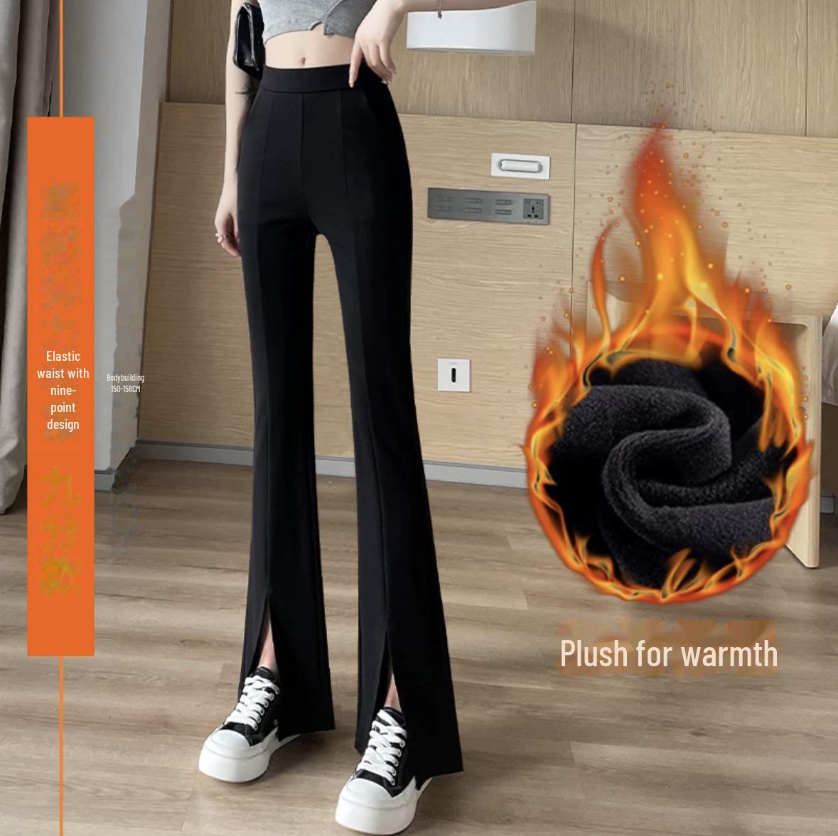 

Жіночі чорні розкльошені штани з високою посадкою - Весняно-осінні, Стрункі, Великі розміри, Легкі, Дизайн з розрізом спереду 4XL (85-100 kg)