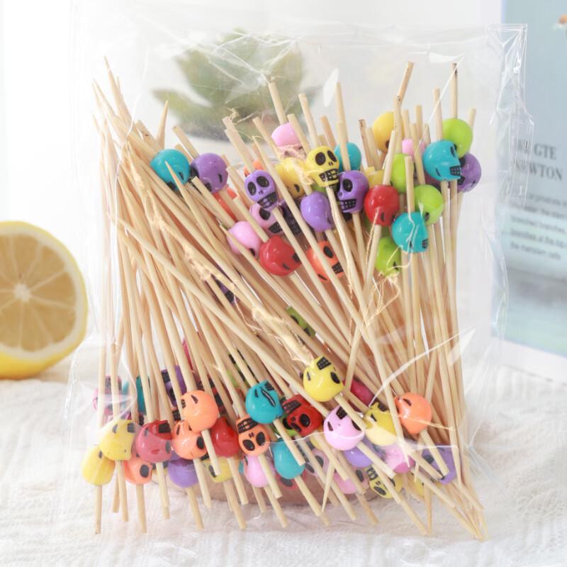 ZISIZ Colorful Skull Disposable Bamboo Fruit Picks