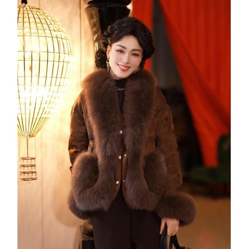 JIANHU 2025 Winter Women's 90% White Goose Down Jacket with Fox Fur Collar