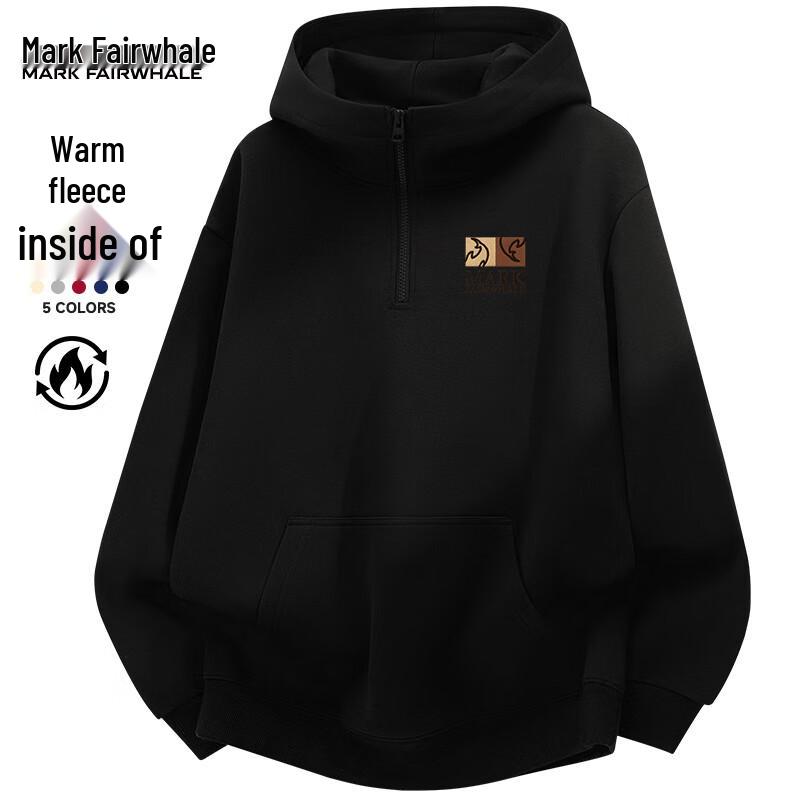 Mark Hua Fei Men's Heavyweight Oversize Half-Zip Fleece-Lined Hooded Sweatshirt