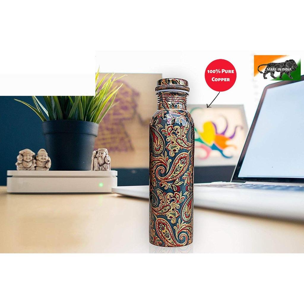 Copper Printed Water Bottle 1000ml (Green Print Combo Pack 2) Fridge & Family Pack Leak Proof