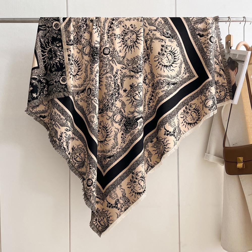 Luxury Imitation Cashmere Shawl: 140cm Square, Warm & Thick with Short Tassels