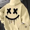 Smiley Face Print Men's and Women's Autumn  Winter Trendy Printed Hooded Fleece Sweatshirt Front and Back Printed Casual Hoodie