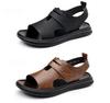 Fashion Men's Brown Leather Sandals 2025 Summer New Designer Casual Outdoor Driving Beach Shoes Male Fashion Solid Color Sandals Man