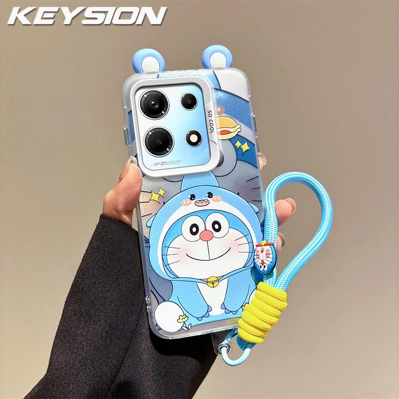 KEYSION Cute Ear Cartoon Case for Infinix Note 30 4G with Lanyard Soft Silicone+PC Shockproof Phone Cover for Infinix Note 30 5G