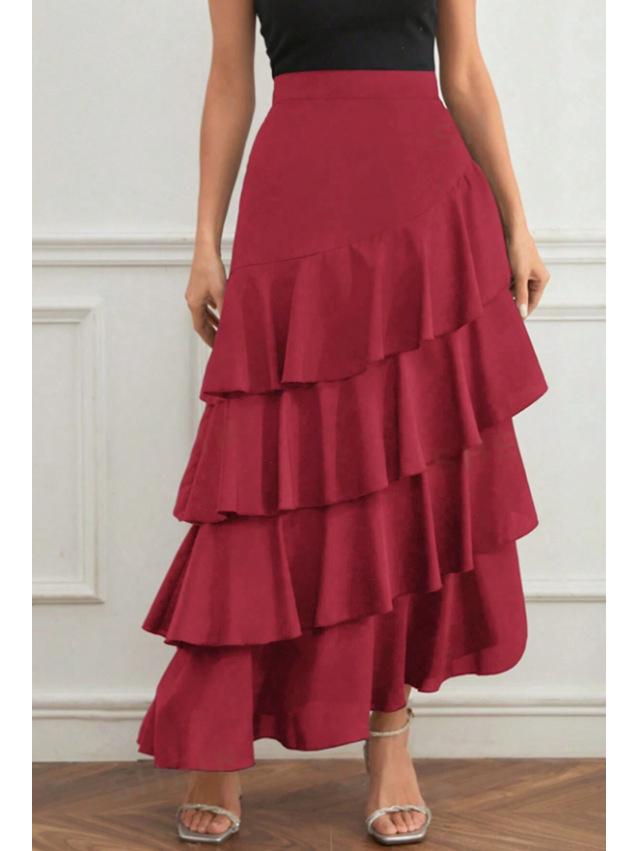 Europäisch-Amerikanischer Frühling/Sommer High-Waist Unregelmäßiger Midi Maxi Rock