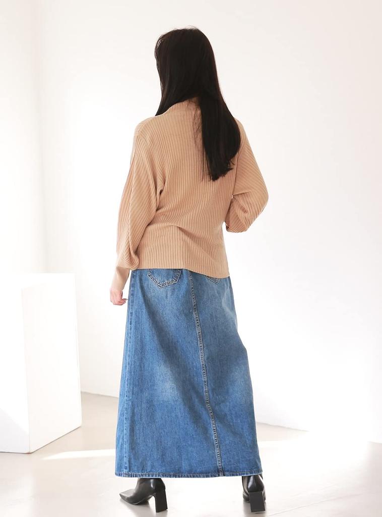 Sleeping Sheep Ribbed Knit Top with Voluminous Plus Sizes High-Neck Sleeves, (LL-3L, Beige)