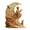 Warm Atmosphere Ornaments Fairy Tale Little Boy and Fox Wooden Figurine, Rustic Desktop Statue, Artistic Carved Decorative Tabletop Figurines