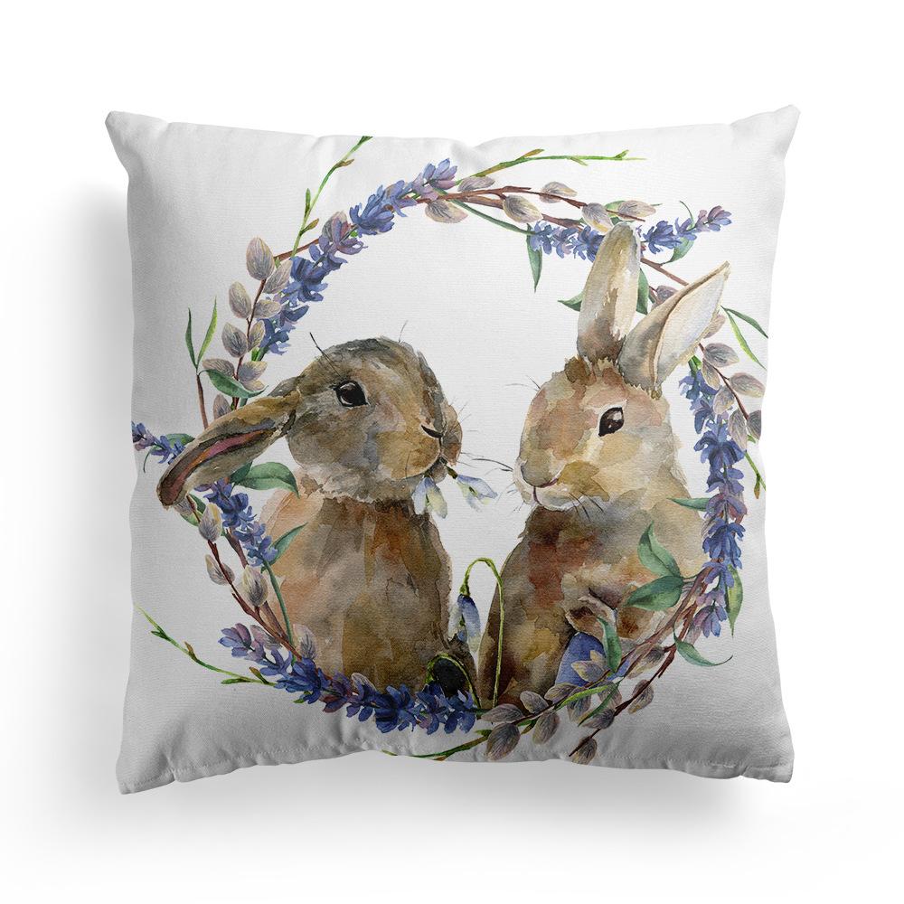 Easter Pillowcase Nordic Festival Rabbit Flowers Garland Home Peach Leather Velvet Pillow Cushion Cover