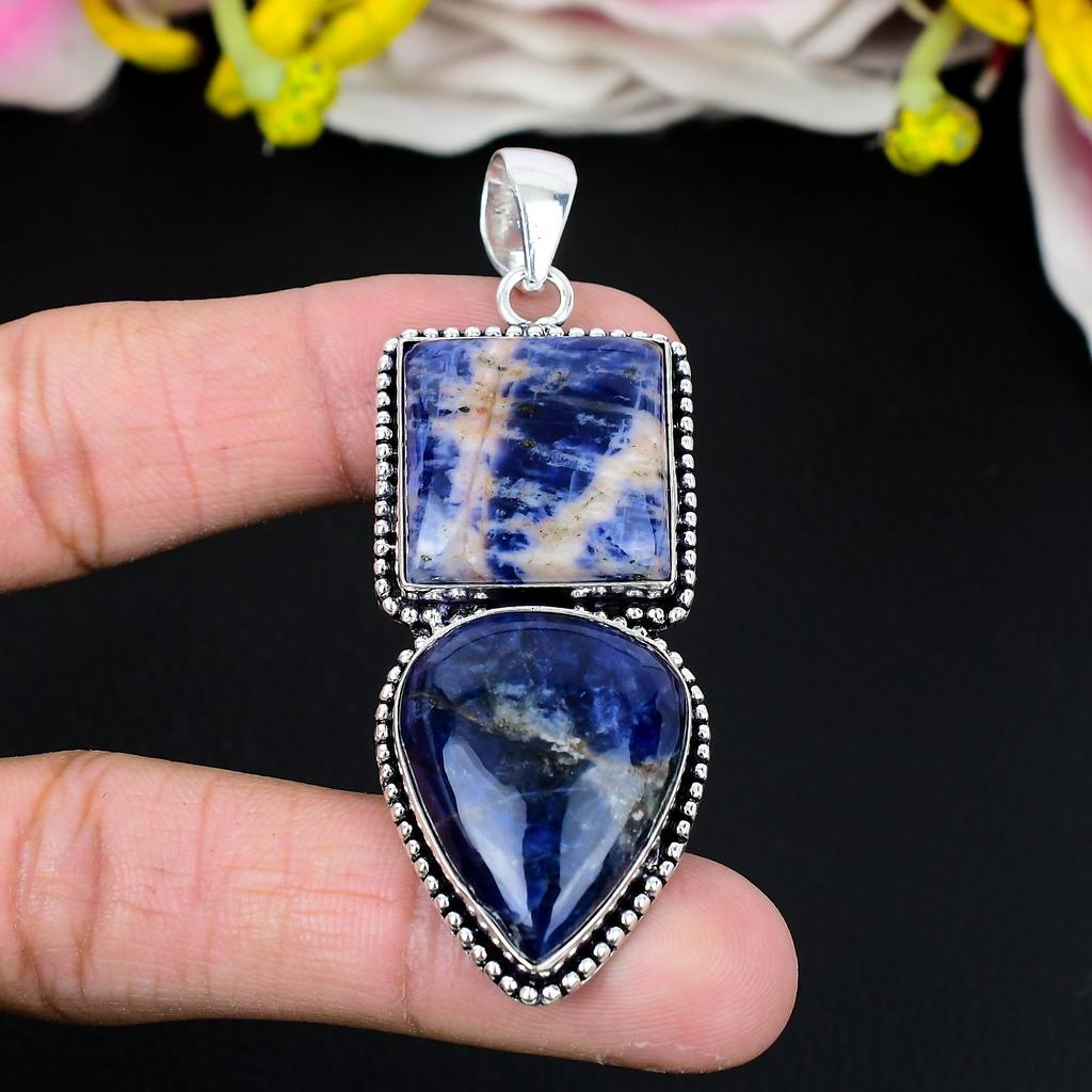 Sodalite Gemstone Handmade 925 Sterling Silver Jewelry Pendant 2.88" KG-284