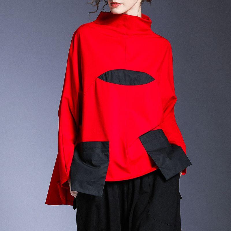 

Женская осенне-зимняя свободная толстовка-куртка с высоким воротником и вставками, повседневный топ L красный