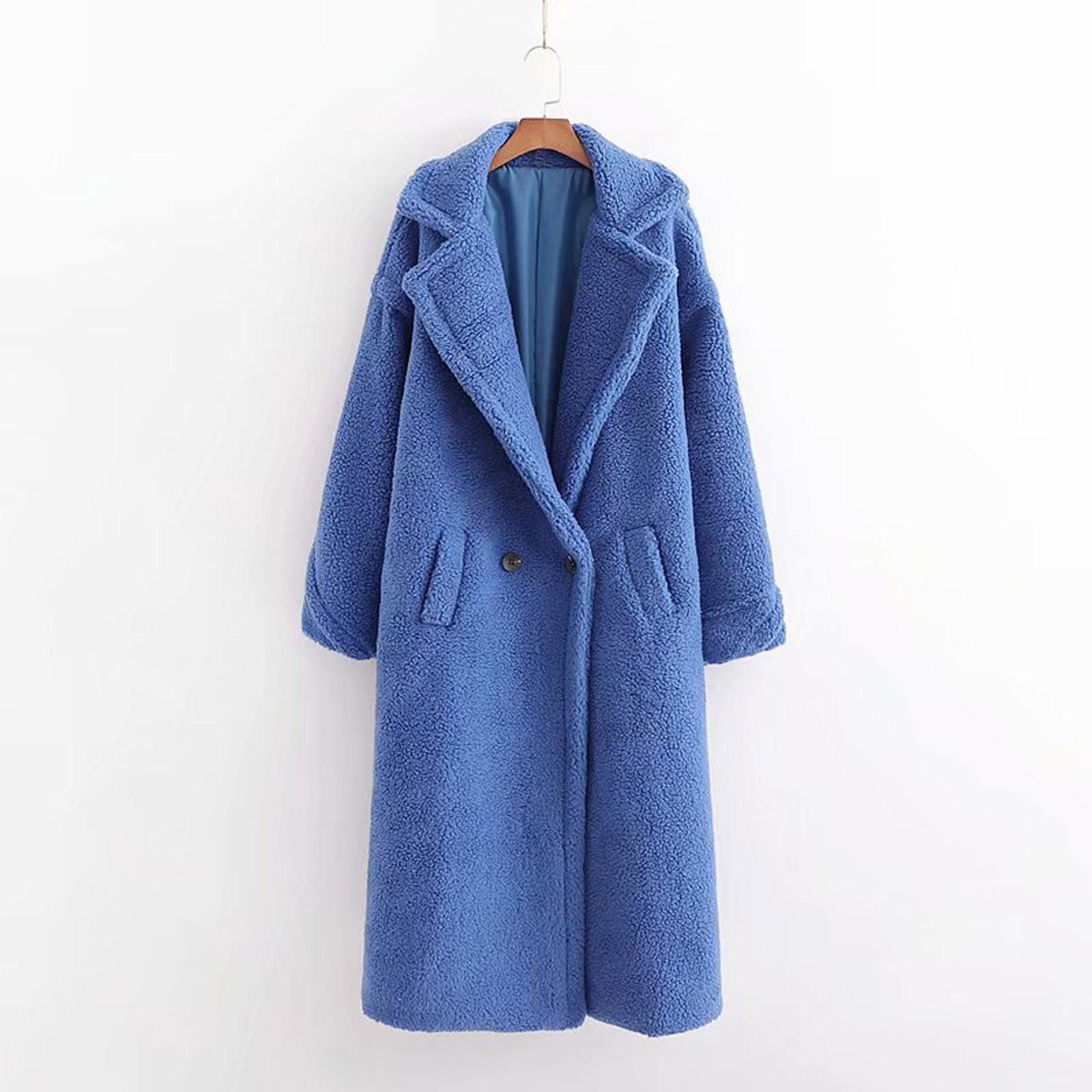 

Women Fashion And Winter Loose Medium Long Windbreaker Lamb Coat S синій