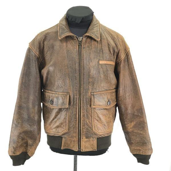 

Vintage GREEN LEAF TYPE-F-261 Lambskin Leather Flight Jacket Men s XL Brown Ribbed Cuffs Real Leather(USED)