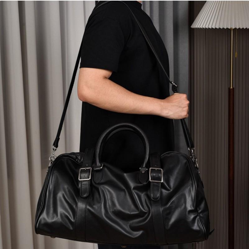 Men's Genuine Leather Multi-Functional Travel and Gym Bag - Large Capacity Cowhide Luggage Bag