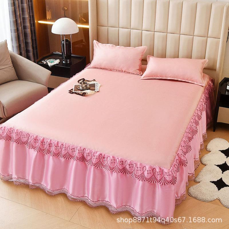 

Оптовый моющийся летний коврик из ледяного шелка, юбка для кровати, цельный чехол для кровати, накидка на кровать, набор из трех предметов, чехол для матраса Simmons, защитный чехол 90x200cm Bed Skirt Single Piece