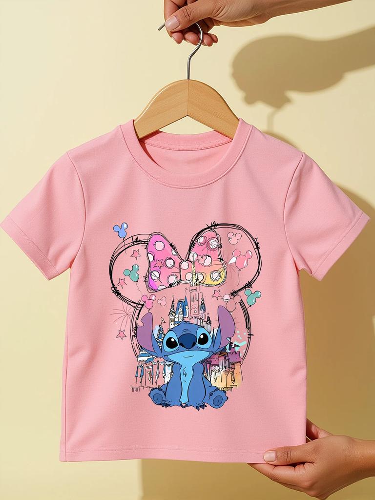 Stitch Kids Summer 100Cotton TShirts Clothing Boys and Girls Casual Comfort Short Sleeve Cartoon Figure Printed Tshirt