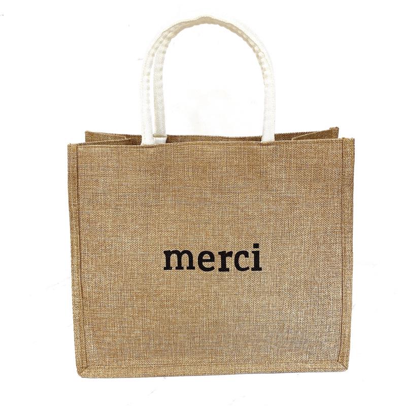 Damen Jute Tragetasche - Große Kapazität Leinen Lunch- & Einkaufstasche